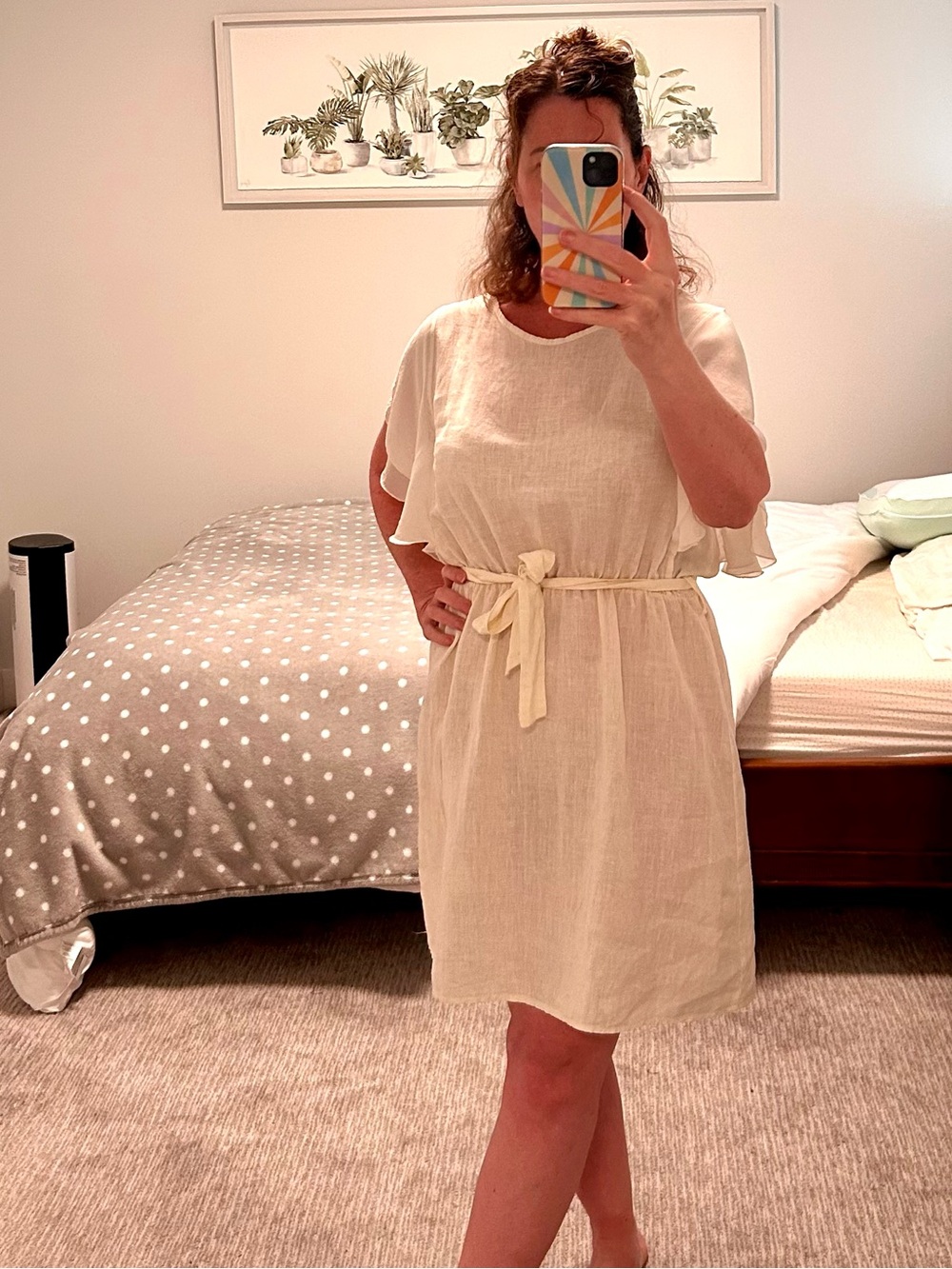 Made in italy linen dress with a silk blend sleeves size small